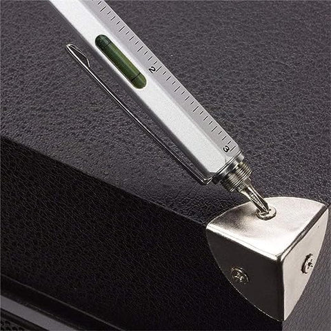 7 In 1 Tool Pen (stainless Steel Metal) Pen For Construction Tools, Gift Tool Pen, Multifunctional Technology Pen With Black Ballpoint Pen, Ruler, Handwriting Pen, Level, Screwdriver For Mens Gifts